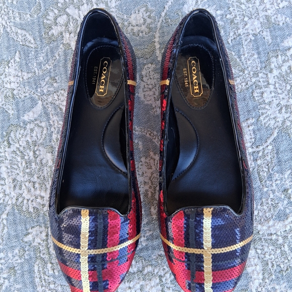 ๐ Coach "Deborah" Leather Sequin Embellished Plaid Ballet Flats Sz. 6 - Picture 3 of 11